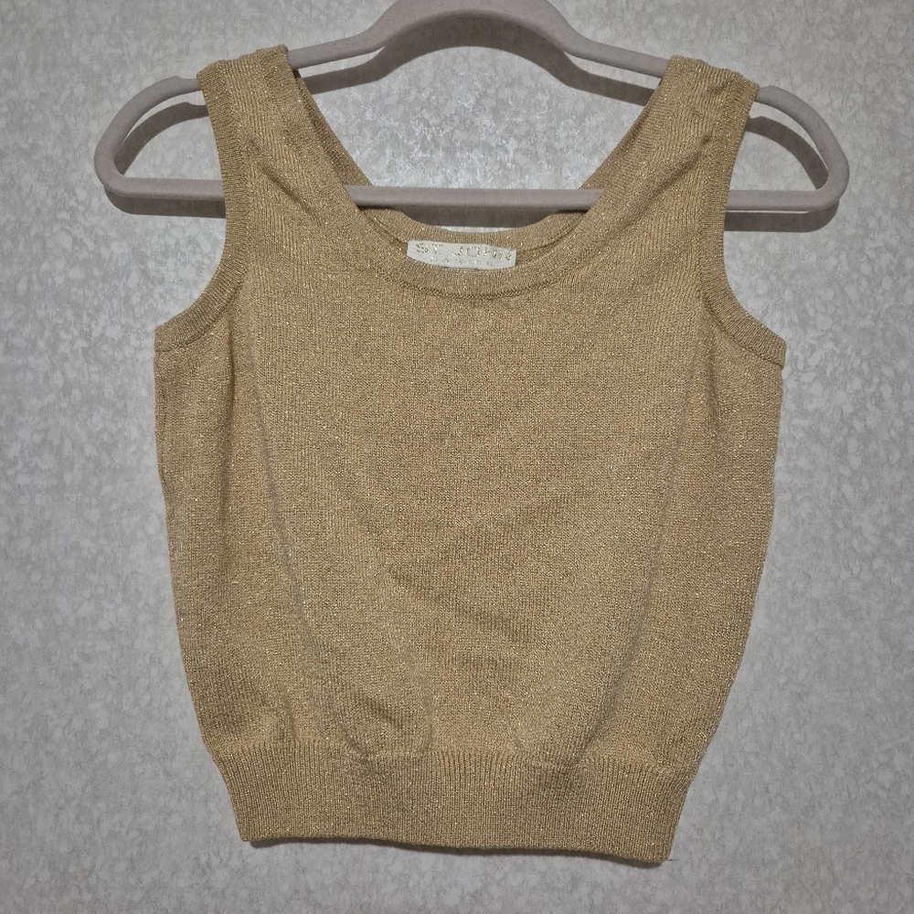 ST.JOHN Metallic Gold Knit Tank Top Sleeveless..SIZE:P
